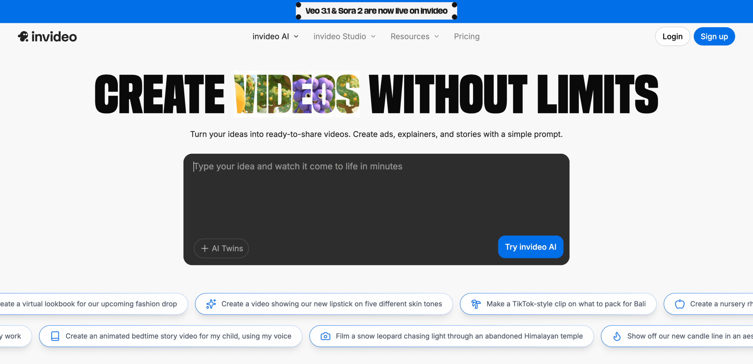 Invideo-main-page Invideo site main page